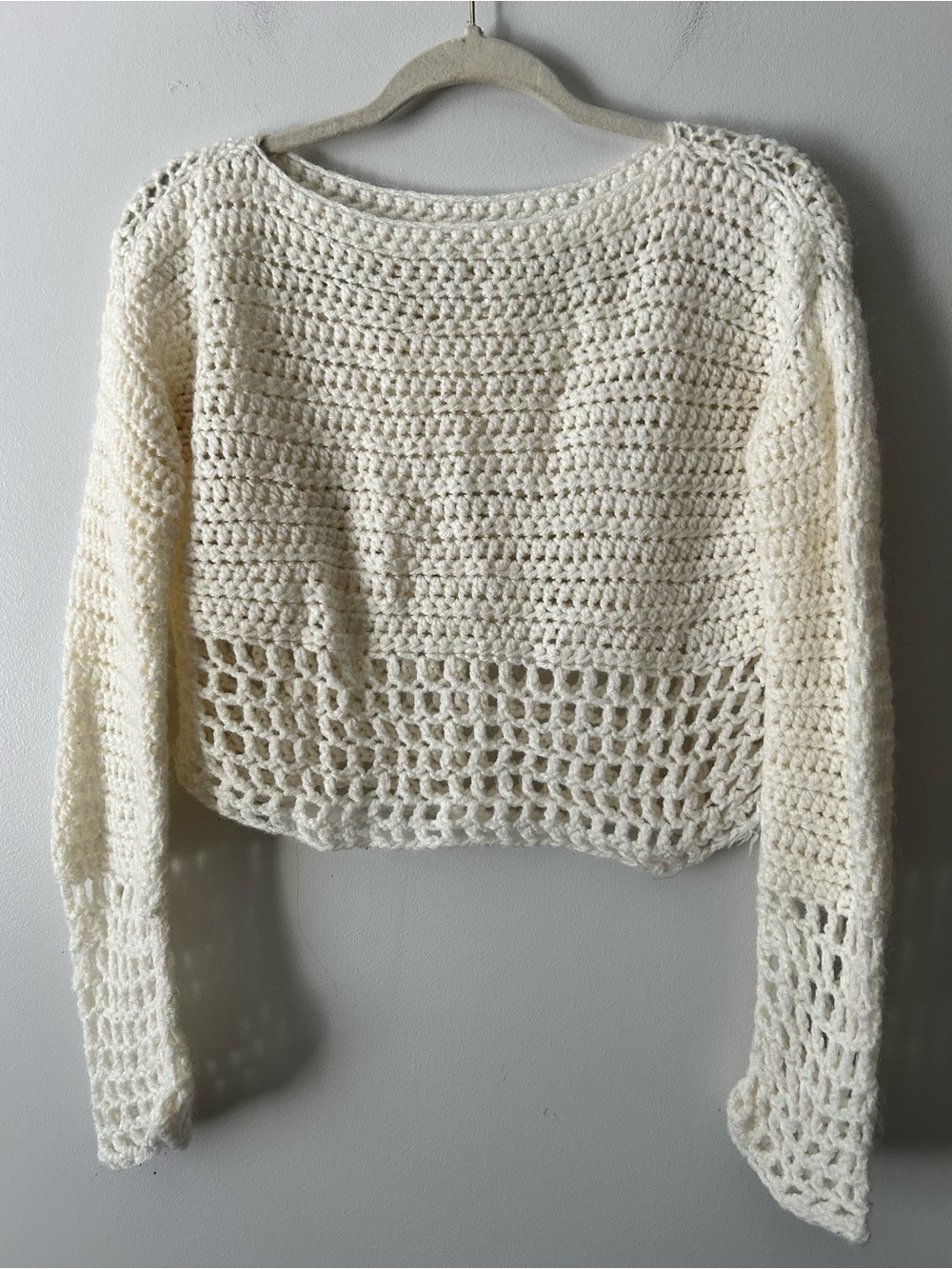 Cream Crocheted Open Stitch Women’s Sweater - Unbranded